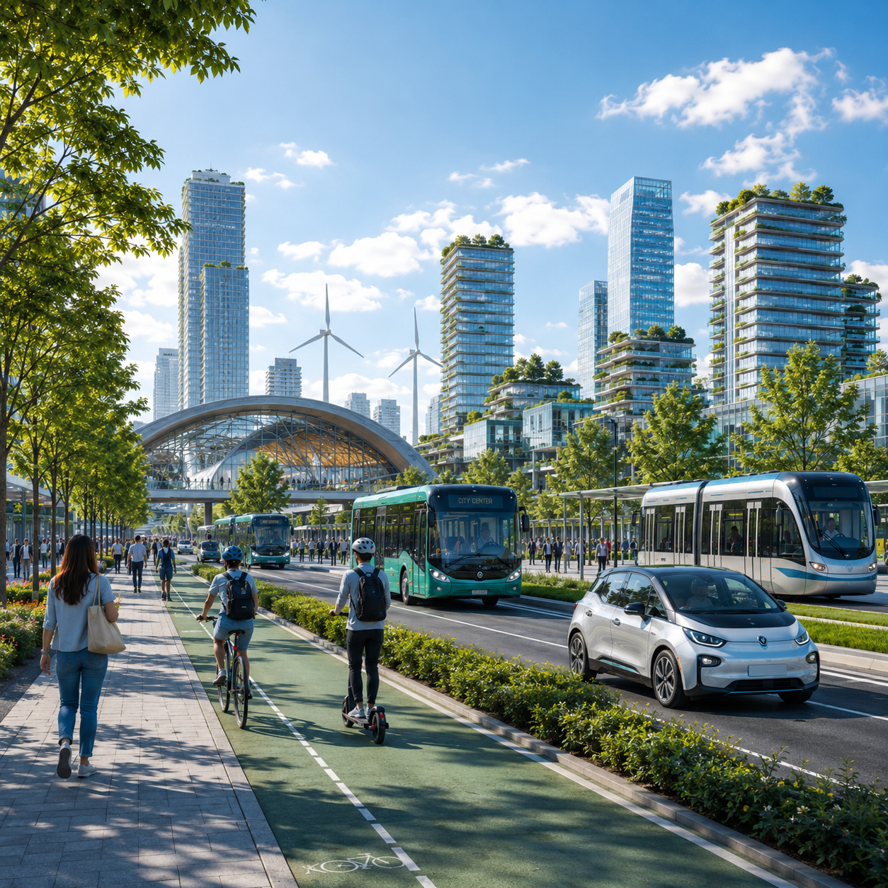 Ciudad sostenible: transporte público, carril bici y vehículos eléctricos
